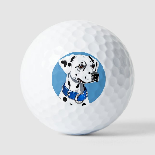 Dalmatian Dog Portrait With Blue Collar Golf Balls (Front)