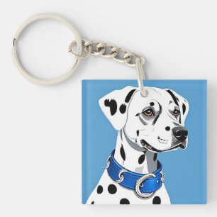Dalmatian Dog Portrait With Blue Collar Key Ring