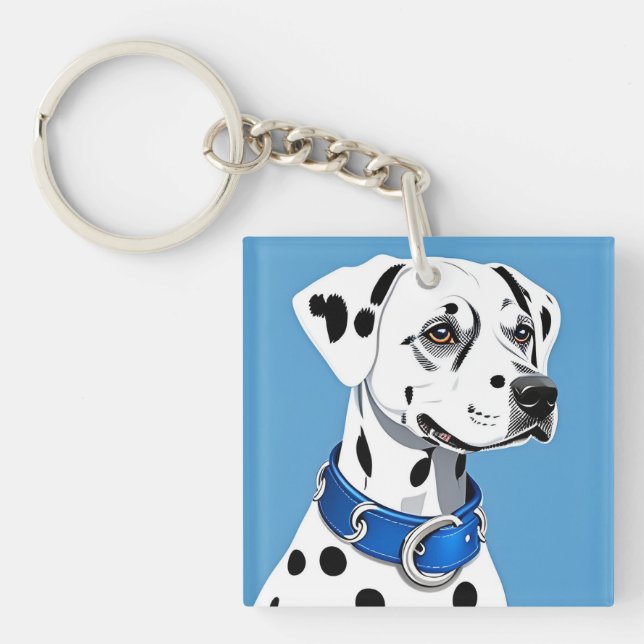 Dalmatian Dog Portrait With Blue Collar Key Ring (Front)