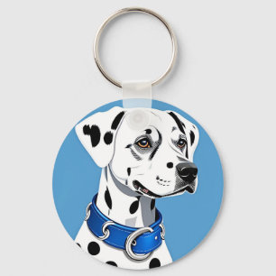 Dalmatian Dog Portrait With Blue Collar Key Ring