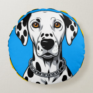 Dalmatian Dog Portrait with Vibrant Background Round Cushion