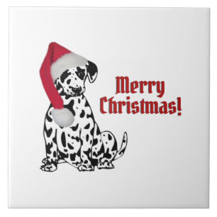 Dalmatian Dog Red Stocking Cap Merry Christmas Ceramic Tile
