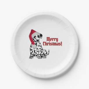 Dalmatian Dog Red Stocking Cap Merry Christmas Paper Plate