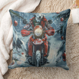 Dalmatian Dog Riding Motorcycle Christmas Cushion
