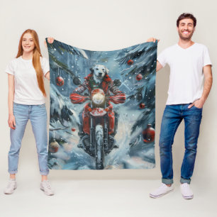 Dalmatian Dog Riding Motorcycle Christmas Fleece Blanket