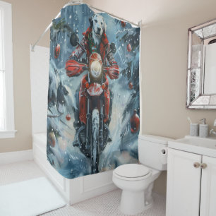 Dalmatian Dog Riding Motorcycle Christmas Shower Curtain