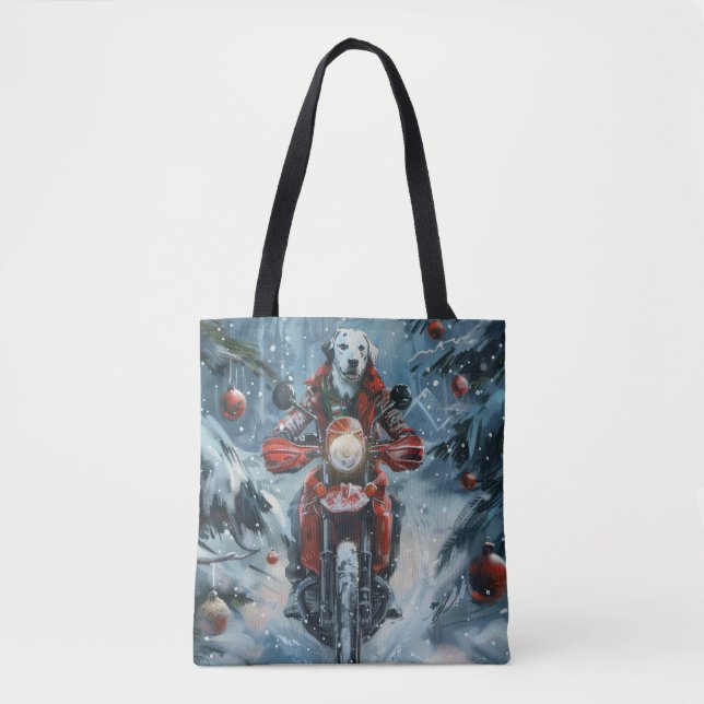 Dalmatian Dog Riding Motorcycle Christmas Tote Bag (Front)