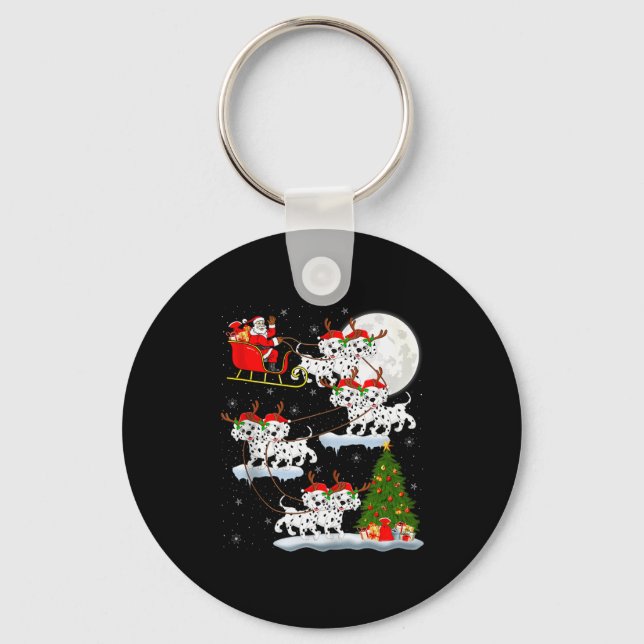 Dalmatian Dog Santa Sleigh Flying Funny Magical Ch Key Ring (Front)