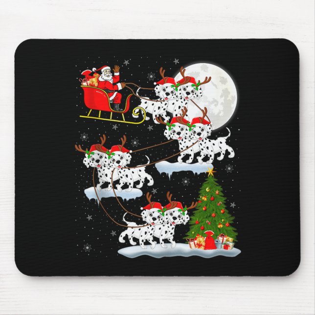 Dalmatian Dog Santa Sleigh Flying Funny Magical Ch Mouse Pad (Front)