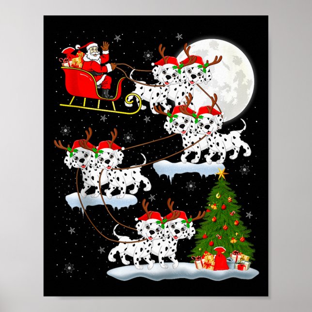 Dalmatian Dog Santa Sleigh Flying Funny Magical Ch Poster (Front)