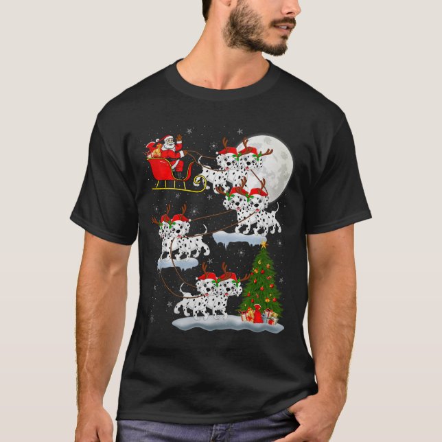 Dalmatian Dog Santa Sleigh Flying Funny Magical Ch T-Shirt (Front)