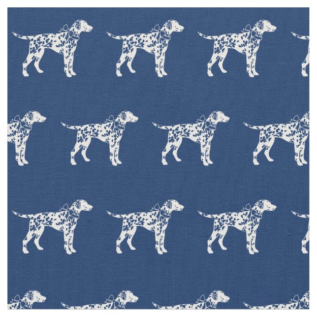 Dalmatian Dog Silhouette Pet Navy Blue Fabric (Close Up)