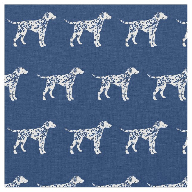 Dalmatian Dog Silhouette Pet Navy Blue Fabric (Close Up)