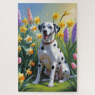 Dalmatian Dog Spring Flowers Painting Jigsaw Puzzle
