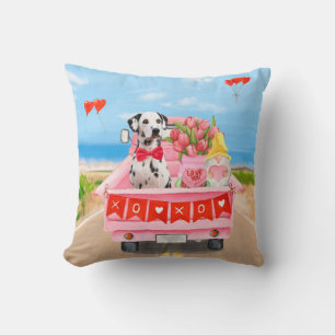 Dalmatian Dog Valentine's Day Truck Hearts Cushion