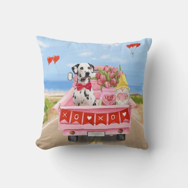 Dalmatian Dog Valentine's Day Truck Hearts Cushion (Front)