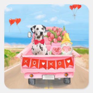 Dalmatian Dog Valentine's Day Truck Hearts Square Sticker