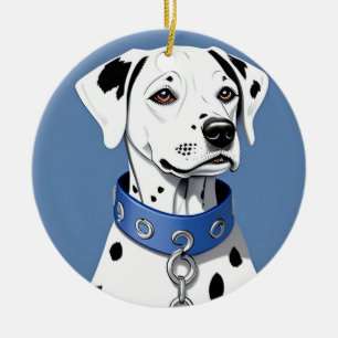 Dalmatian Dog Wearing a Blue Collar Ceramic Ornament