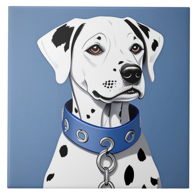 Dalmatian Dog Wearing a Blue Collar Ceramic Tile (Front)