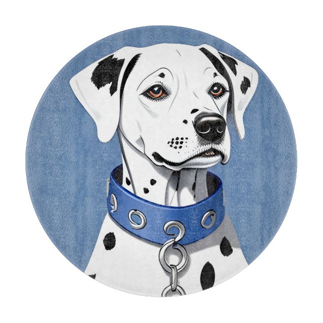 Dalmatian Dog Wearing a Blue Collar Cutting Board (Front)