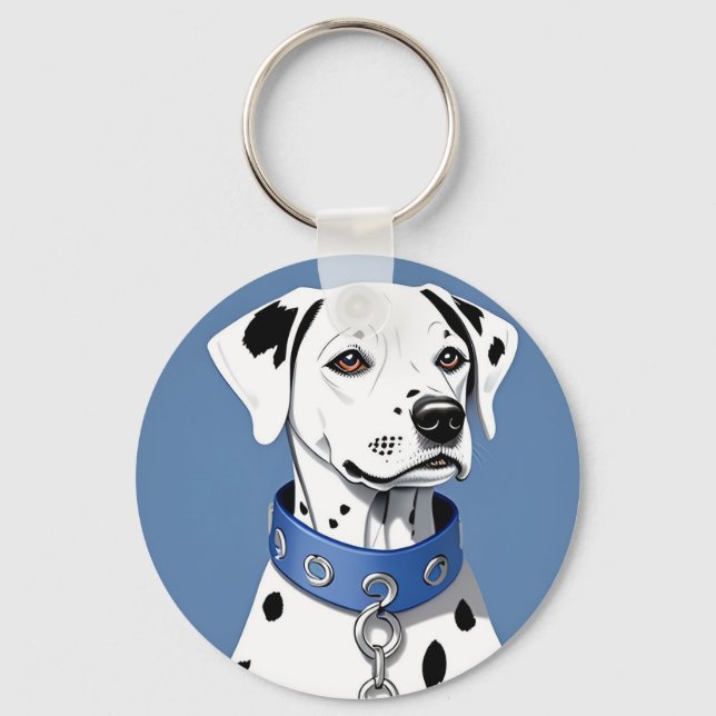 Dalmatian Dog Wearing a Blue Collar Key Ring (Front)