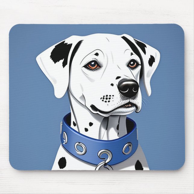 Dalmatian Dog Wearing a Blue Collar Mouse Pad (Front)
