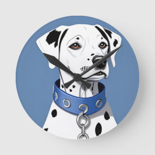 Dalmatian Dog Wearing a Blue Collar Round Clock