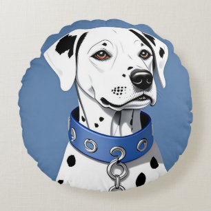 Dalmatian Dog Wearing a Blue Collar Round Cushion