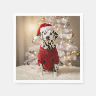 Dalmatian Dog Wearing a Red Christmas Sweater Napkin