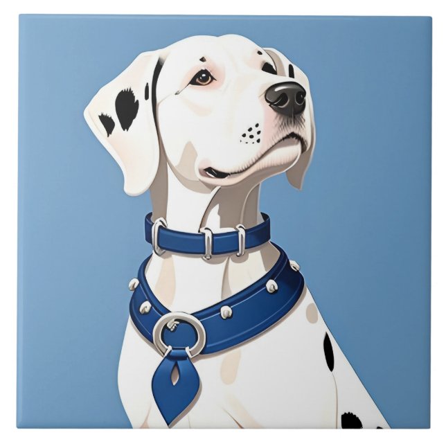 Dalmatian Dog With Blue Collar Ceramic Tile (Front)