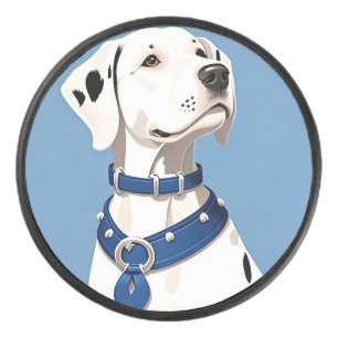 Dalmatian Dog With Blue Collar Hockey Puck