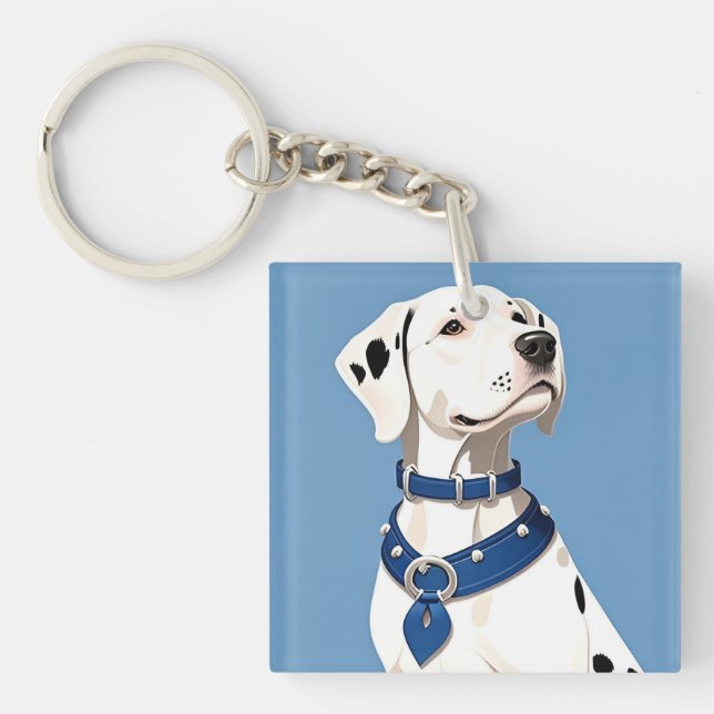 Dalmatian Dog With Blue Collar Key Ring (Front)