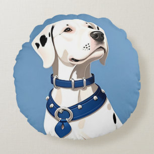 Dalmatian Dog With Blue Collar Round Cushion