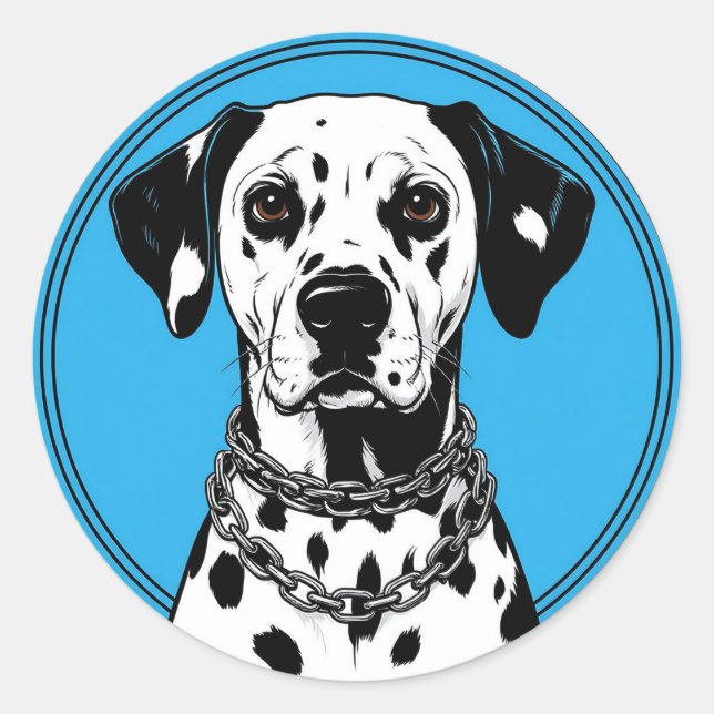 Dalmatian Dog With Chain Collar Classic Round Sticker (Front)