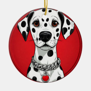 Dalmatian Dog with Red Heart Collar Ceramic Ornament