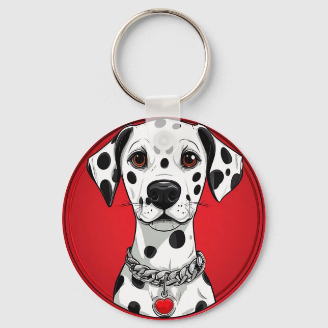 Dalmatian Dog with Red Heart Collar Key Ring (Front)