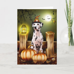 Dalmatian Dog with Witch Hat Halloween Gift Idea Card
