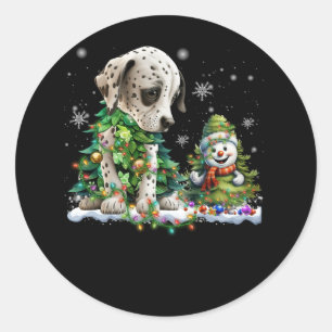 Dalmatian Dog Xmas Tree Lighting Santa Dalmatian C Classic Round Sticker