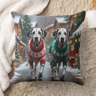 Dalmatian Dogs Christmas Snow Holiday  Cushion