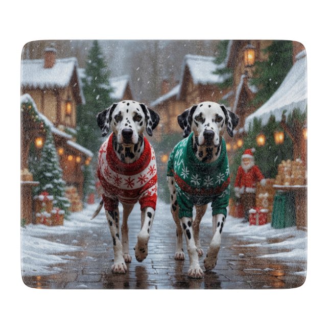 Dalmatian Dogs Christmas Snow Holiday  Cutting Board (Front)