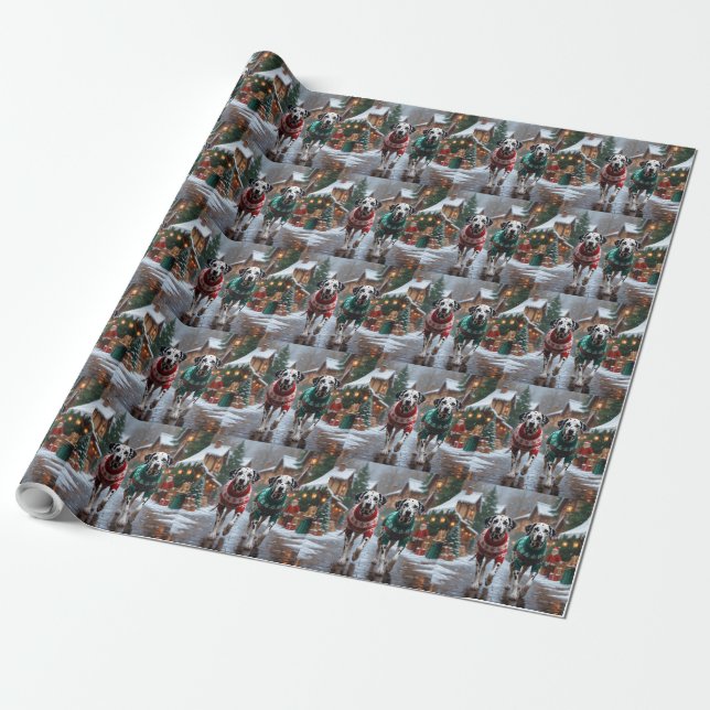Dalmatian Dogs Christmas Snow Holiday  Wrapping Paper (Unrolled)