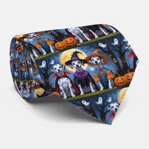 Dalmatian Dogs Pumpkin Halloween Funny Tie