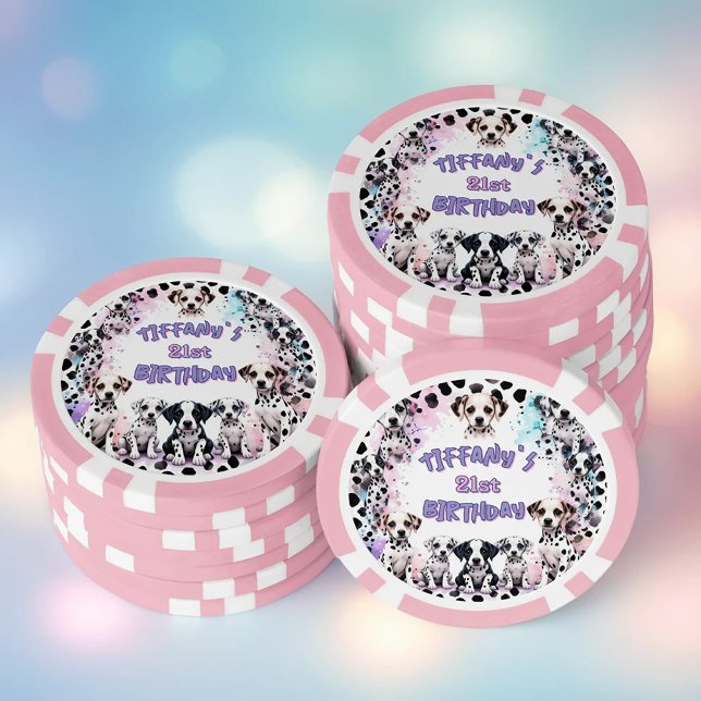 Dalmatian Dogs Purple Pink Birthday Party Poker Chips (Creator Uploaded)