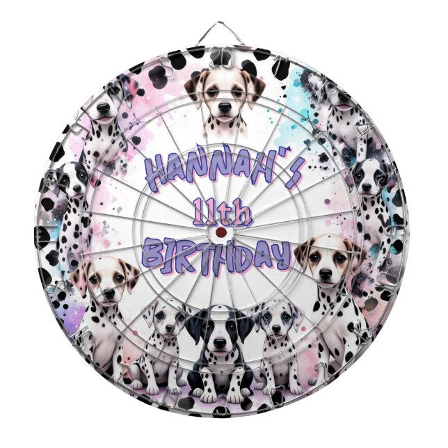 Dalmatian Dogs Purple Watercolor Birthday Party Dartboard (Front)