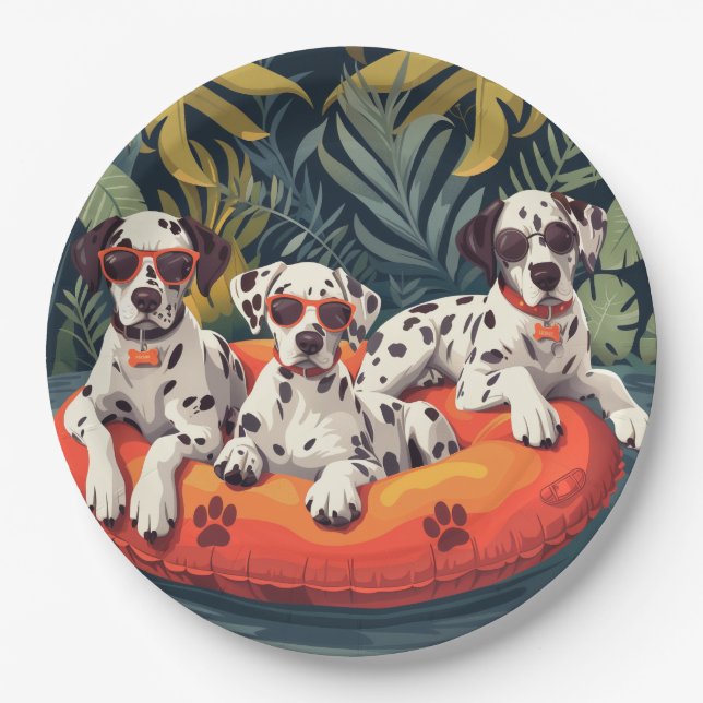 Dalmatian Dogs Summer Pineapple Pool Float Paper Plate (Front)