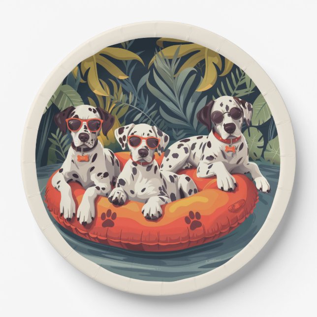 Dalmatian Dogs Summer Pineapple Pool Float Paper Plate (Front)