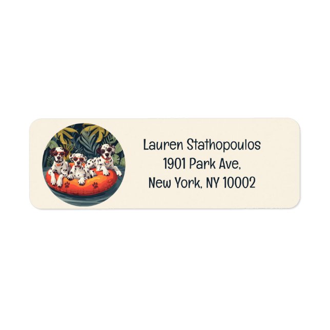 Dalmatian Dogs Summer Pineapple Pool Float Return Address Label (Front)