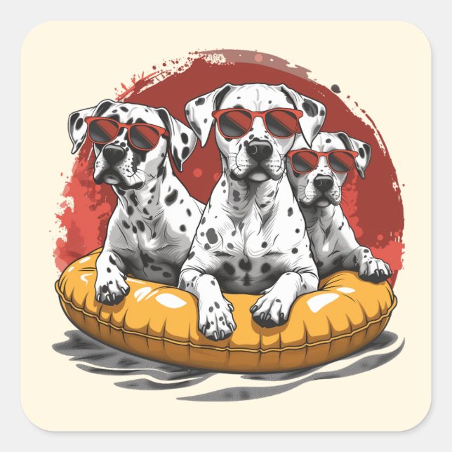Dalmatian Dogs Summer Pineapple Pool Float Square Sticker (Front)