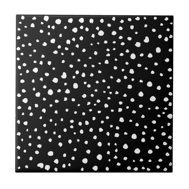 Dalmatian Dots, Dalmatian Spots, Black and White Ceramic Tile (Front)