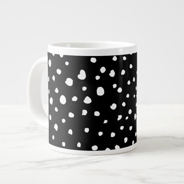 Dalmatian Dots, Dalmatian Spots, Black and White Large Coffee Mug (Front Left)